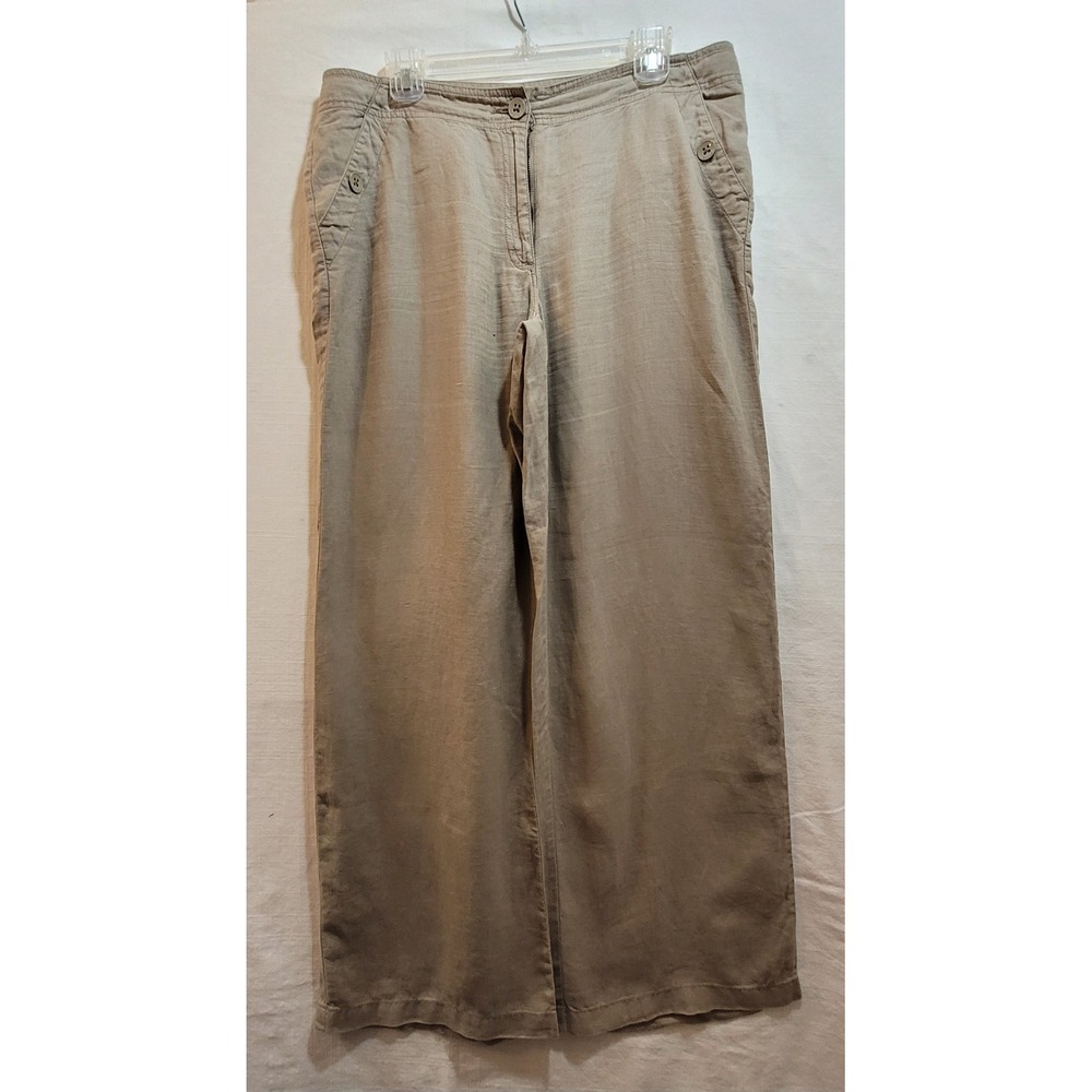 Chico's Linen Wide Leg Crop Pants Button‎ Accent Neutral Trousers Size 0.5